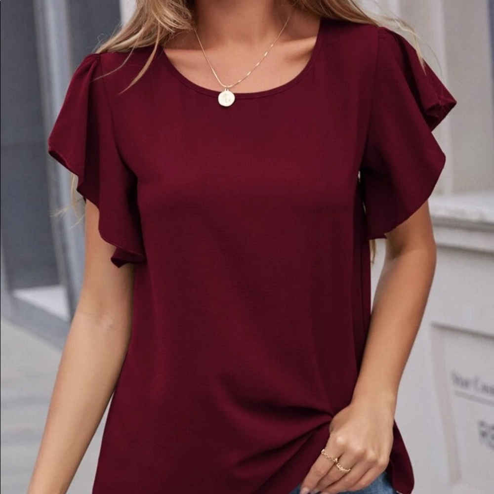 Flutter sleeve knot back blouse - Picture 5 of 6